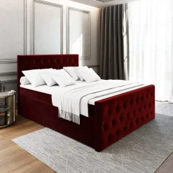 Boxspring Met Opbergruimte*Beddenbriljant Boxspring met Opbergruimte Fluweel Fondi + voetbord