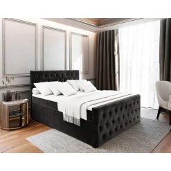 Boxspring Met Opbergruimte*Beddenbriljant Boxspring met Opbergruimte Fluweel Fondi + voetbord