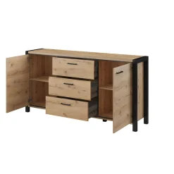 Dressoirs*Beddenbriljant Dressoir Akven - 2-deurs incl. 3 lades - Wotan Eiken