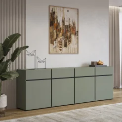 Dressoirs*Beddenbriljant Dressoir Crotone - 4-deurs incl. 4 lades - Groen
