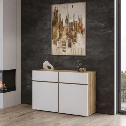 Dressoirs*Beddenbriljant Dressoir Crotone - 2-deurs incl. 2 lades - Wotan Eiken / Wit