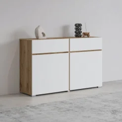 Dressoirs*Beddenbriljant Dressoir Crotone - 2-deurs incl. 2 lades - Wotan Eiken / Wit