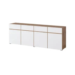 Dressoirs*Beddenbriljant Dressoir Crotone - 4-deurs incl. 4 lades - Wotan Eiken / Wit