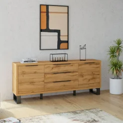 Dressoirs*Beddenbriljant Dressoir Halmstad - 2-deurs incl. 3 lades - Wotan Eiken