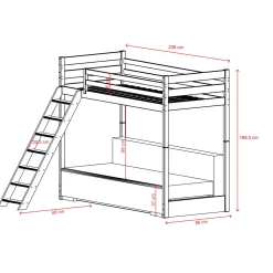Hoogslaper|Kinderbed*Beddenbriljant Hoogslaper met Bedbank Sophie - 90 x 200/ 140 x 200 - Leverbaar in 8 kleuren!