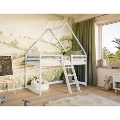 Kinderbed|Hoogslaper*Beddenbriljant Hoogslaper met Dakje Moos - Kinderbed - Leverbaar in 6 kleuren!