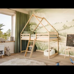 Kinderbed|Hoogslaper*Beddenbriljant Hoogslaper met Dakje Moos - Kinderbed - Leverbaar in 6 kleuren!
