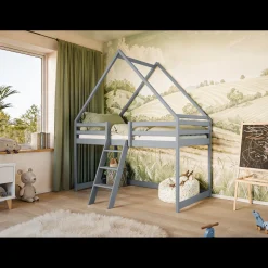 Kinderbed|Hoogslaper*Beddenbriljant Hoogslaper met Dakje Moos - Kinderbed - Leverbaar in 6 kleuren!
