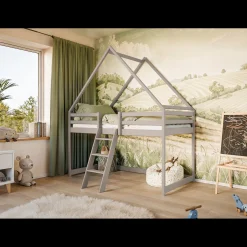 Kinderbed|Hoogslaper*Beddenbriljant Hoogslaper met Dakje Moos - Kinderbed - Leverbaar in 6 kleuren!