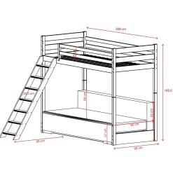 Kinderbed*Beddenbriljant Hoogslaper met Slaapbank Sophie - Wit / Ribstof Grijs - Direct Leverbaar!
