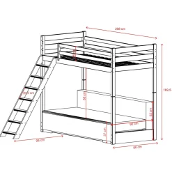 Kinderbed*Beddenbriljant Hoogslaper met Slaapbank Sophie - Naturel / Ribstof Grijs - Direct Leverbaar!