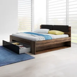 Bed Met Opbergruimte|Houten Bed*Beddenbriljant Houten Bed met Lade Genua - Walnoot - Bedframe