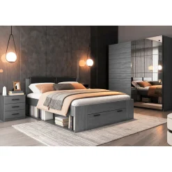 Houten Bed*Beddenbriljant Houten Bed met Lade Genua - Antraciet - Bedframe
