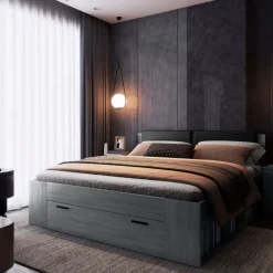Houten Bed*Beddenbriljant Houten Bed met Lade Genua - Antraciet - Bedframe