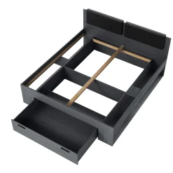 Houten Bed*Beddenbriljant Houten Bed met Lade Genua - Antraciet - Bedframe