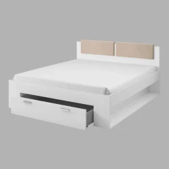 Bed Met Opbergruimte|Houten Bed*Beddenbriljant Houten Bed met Lade Genua - Wit - Bedframe