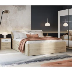 Houten Bed*Beddenbriljant Houten Bed met Laden Brest - Beige - Bedframe