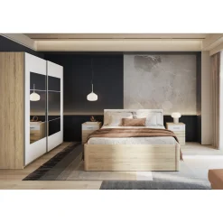 Houten Bed*Beddenbriljant Houten Bed met Laden Brest - Beige - Bedframe