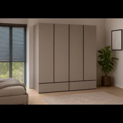 Kledingkasten*Beddenbriljant Kledingkast Crotone - Taupe - 4-Deurs met Lades