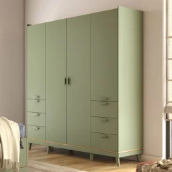 Kledingkasten*Beddenbriljant Kledingkast Skagen - Groen - 4-Deurs met Lades