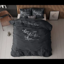 Dekbedovertrekken*Beddenbriljant Live, laugh and love Antraciet