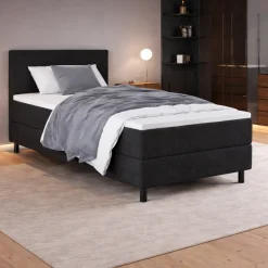 Boxspring Vast*Beddenbriljant OP=OP Boxspring Vast Chicago - 80 x 200 Teddy Zwart - Incl Chicago Voetbord + Stevig Pocketvering Matras + Pocketbox