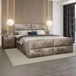 Boxspring Met Opbergruimte*Beddenbriljant OP=OP Opberg Boxspring Croco 180 x 200 Velvet Beige - met 40 cm opbergruimte | Incl. Voetbord, 2 Hockers en Dekenkist