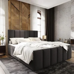 Boxspring Met Tv Lift*Beddenbriljant OP=OP Opberg Boxspring Monza 180 x 200 Suede Taupe | Voetbord Monza + 40 cm extra hoge opbergruimte