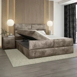 Boxspring Met Opbergruimte*Beddenbriljant OP=OP Opberg Boxspring Velvet Croco - 180 x 200 Velvet Bruin| Incl. Voetbord + 2x Hocker