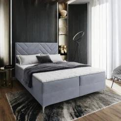 Boxspring Vast*Beddenbriljant OP=OP Vaste Boxspring Chevron 160 x 200 Velvet Grijs | Incl. Pocketvering