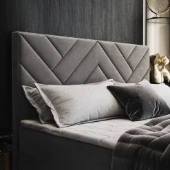 Boxspring Vast*Beddenbriljant OP=OP Vaste Boxspring Chevron 160 x 200 Velvet Grijs | Incl. Pocketvering