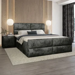 Boxspring Met Opbergruimte*Beddenbriljant OP=OP Vaste Boxspring Croco - 180 x 200 Velvet Antraciet |Incl. Voetbord