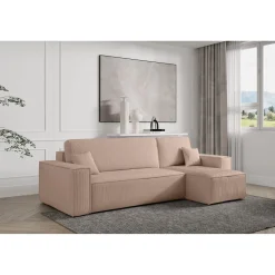 Slaapbanken Met Opbergruimte|Slaapbanken*Beddenbriljant Slaapbank Ribstof Karlo - Hoekbank 3-zits met opbergruimte - Universeel