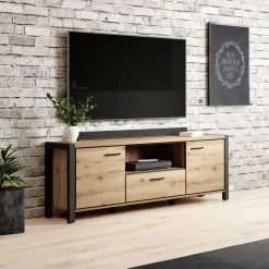 Tv Meubels*Beddenbriljant TV-meubel Akven - 2-deurs incl. 2 lades - Wotan Eiken