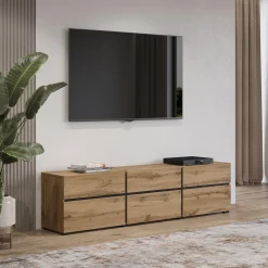 Tv Meubels*Beddenbriljant TV-meubel Crotone - 3-kleps incl. 3 lades - Wotan Eiken