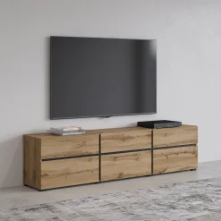 Tv Meubels*Beddenbriljant TV-meubel Crotone - 3-kleps incl. 3 lades - Wotan Eiken