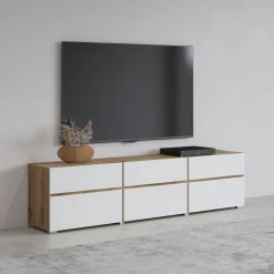 Tv Meubels*Beddenbriljant TV-meubel Crotone - 3-kleps incl. 3 lades - Wotan Eiken / Wit
