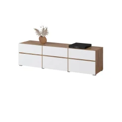 Tv Meubels*Beddenbriljant TV-meubel Crotone - 3-kleps incl. 3 lades - Wotan Eiken / Wit