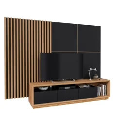 Tv Meubels*Beddenbriljant Wandcombinatie Celano - Wotan Eiken / Zwart