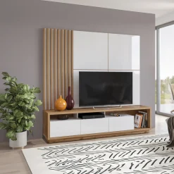 Tv Meubels*Beddenbriljant Wandcombinatie Celano - Wotan Eiken / Wit