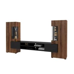 Tv Meubels*Beddenbriljant Wandcombinatie Koblenz - Walnoot / Zwart