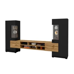 Tv Meubels*Beddenbriljant Wandcombinatie Koblenz - Wotan Eiken / Zwart