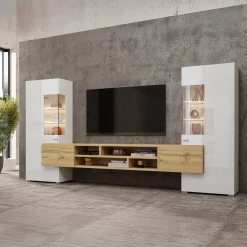 Tv Meubels*Beddenbriljant Wandcombinatie Koblenz - Wotan Eiken / Wit