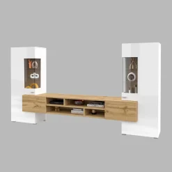 Tv Meubels*Beddenbriljant Wandcombinatie Koblenz - Wotan Eiken / Wit